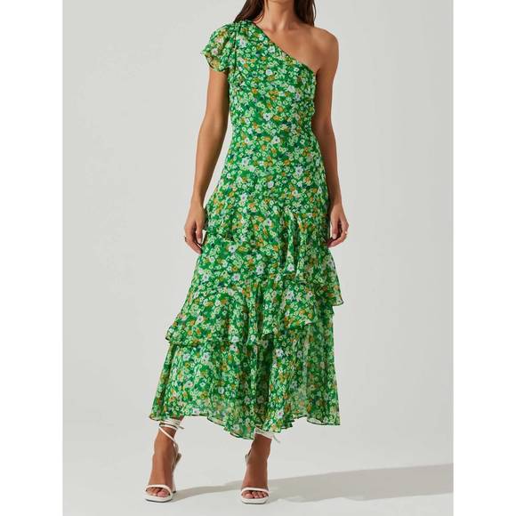 Astr - Floral One Shoulder Midi Dress